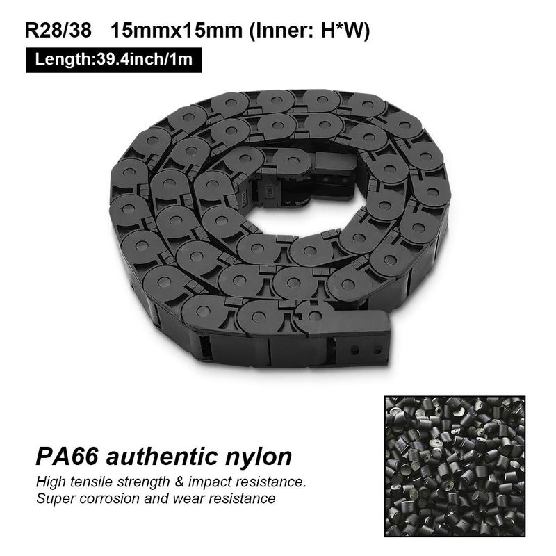 LMioEtool Pack of 2, R28/38 15mm x 50mm(Inner H x Inner W) Black Plastic Cable Wire Carrier Drag Chain 1M Length for CNC, with End Connectors - Semi Enclosed Type (Inner Side openable) - Image 2
